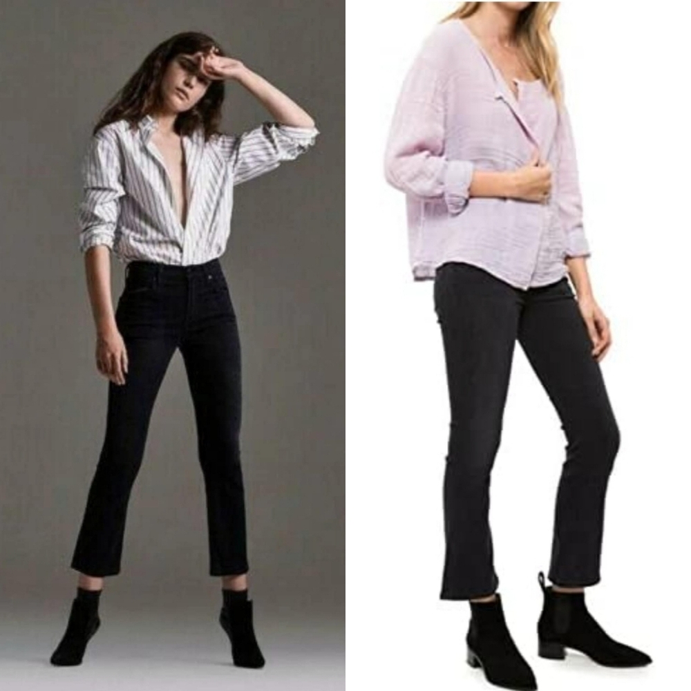 Citizens of Humanity Fleetwood Crop High-Rise Flare Jeans In black Astoria Sz 27